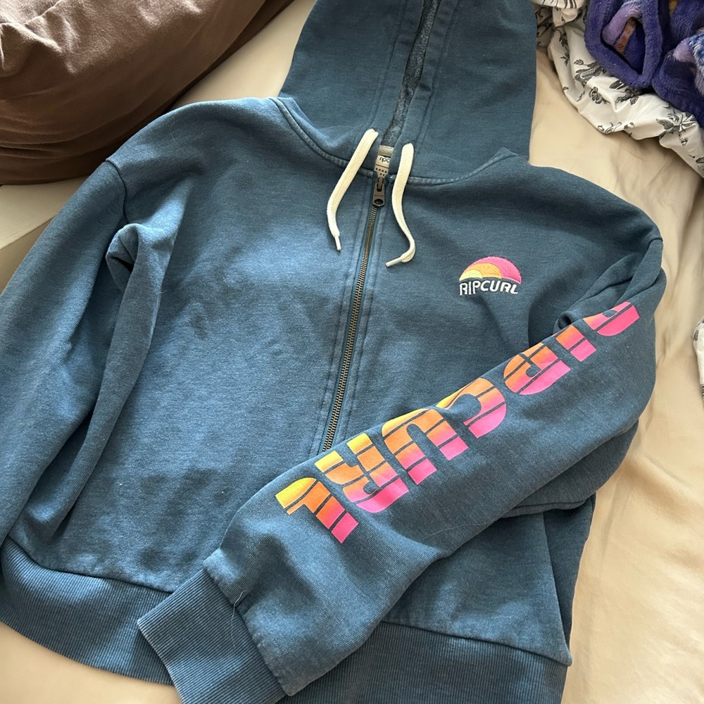 Rip Curl Teal Zip Hoodie with Sunset Sleeve Graphic
